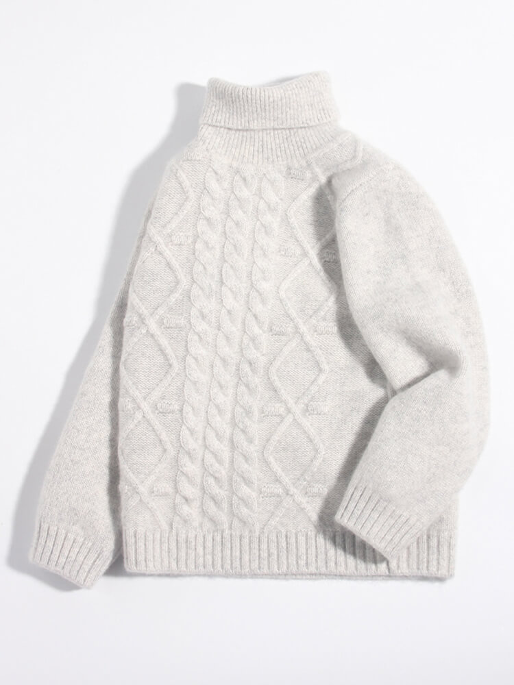 Kids Cable Knit Cashmere Turtleneck Sweater Warm Winter Pullover
